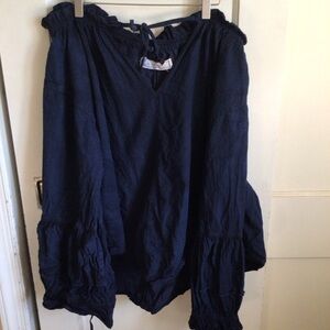 We The Free Navy V-Neck Peasant Top